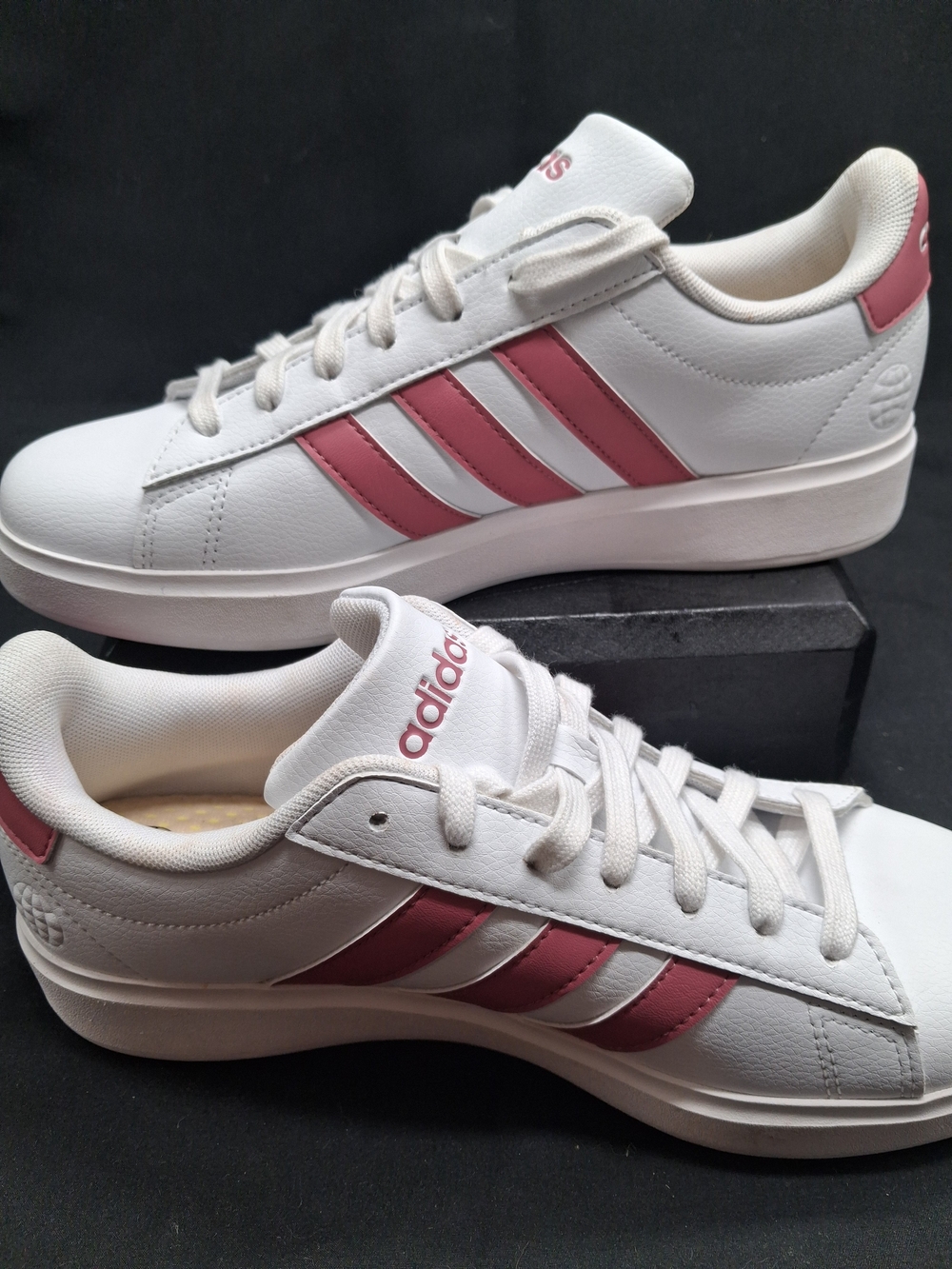 adidas Women’s White Sneakers with Pink Stripes